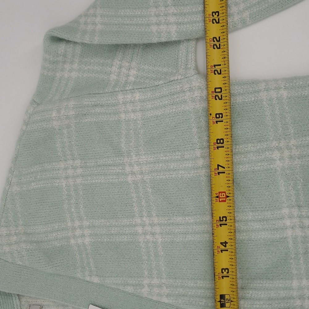 NWT LOFT Seafoam Green/White Plaid Long‎ Cardigan Women's Size M - Picture 7 of 9
